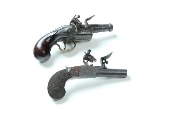 Appraisal: TWO SMALL FLINTLOCK PISTOLS England th century Unusual half stock