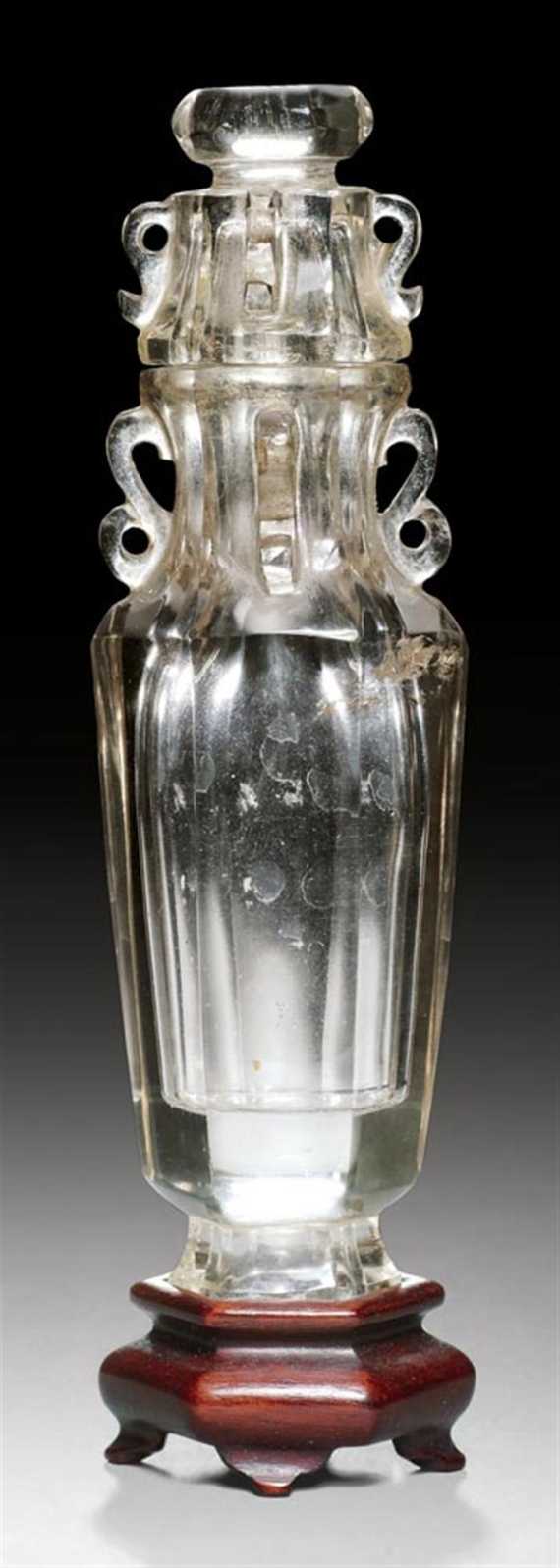 Appraisal: A SMALL HEXAGONAL ROCK CRYSTAL VASE WITH COVER China Qing