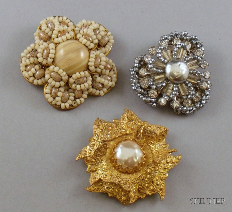 Appraisal: Three Vintage Miriam Haskell Brooches s- s all signed including