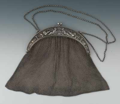 Appraisal: A Coin Silver Victorian Mesh Purse With arched frame in