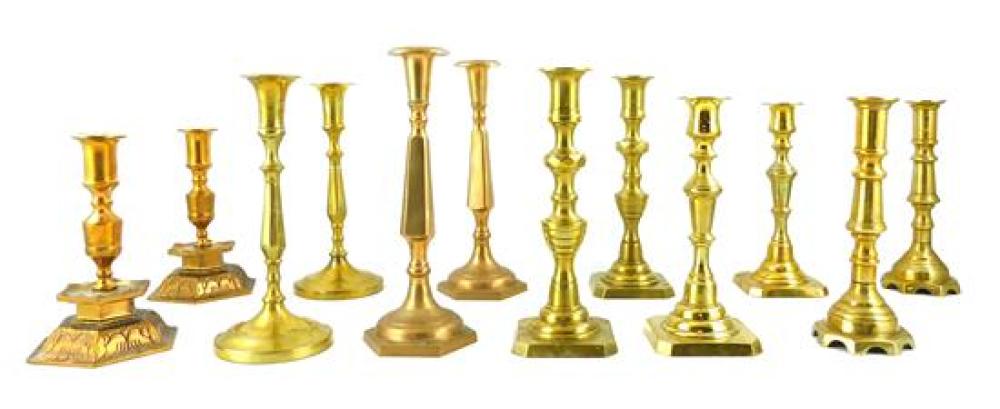 Appraisal: Six pairs of brass candlesticks late th th C makers