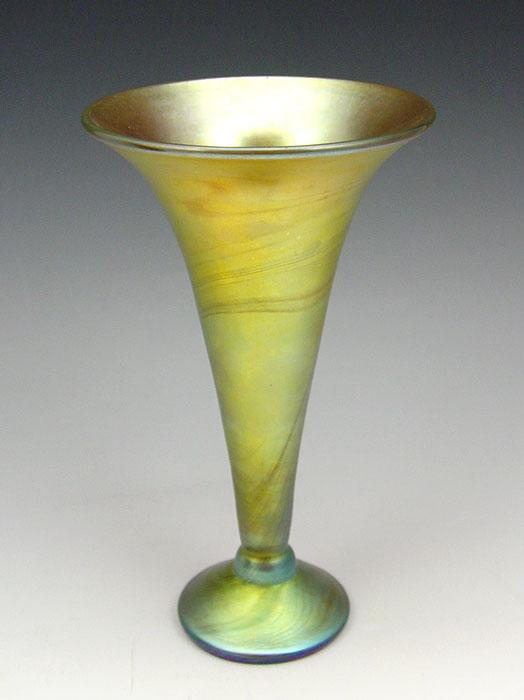 Appraisal: STEVEN LUNDBERG IRIDESCENT ART GLASS VASE Signed and dated ''