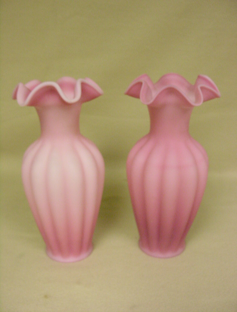 Appraisal: PAIR PINK SATIN GLASS VASES Pair pink satin glass vases