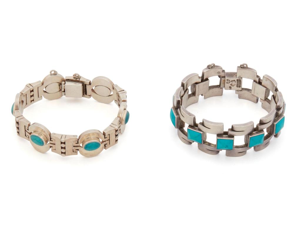 Appraisal: Antonio Pineda - Mexican Two silver and turquoise bracelets circa