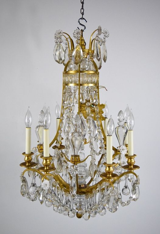 Appraisal: Baccarat Style Chandelier Baccarat Chandelier Brass Crystal Arm with Canopy