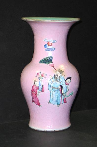 Appraisal: A pink sgraffiato ground porcelain vase with molded and polychrome