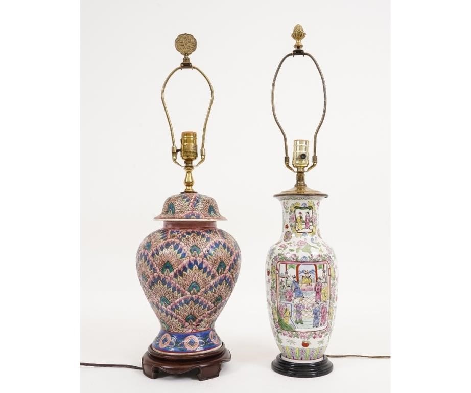 Appraisal: Two Chinese style ceramic table lamps Each approximately h oa