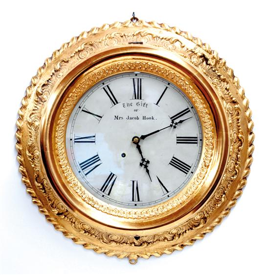 Appraisal: Jerome Co gilded gallery clock circa gilded carved and gesso-decorated