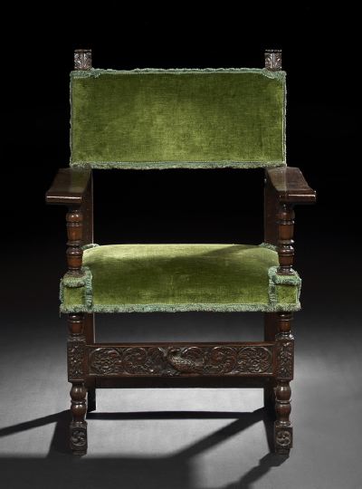 Appraisal: Iberian Walnut Hall Chair late th century the padded rectangular