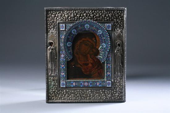 Appraisal: RUSSIAN ICON OF MOTHER OF GOD partial maker's mark Moscow