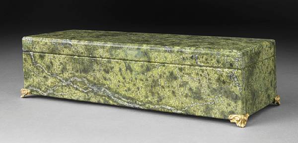 Appraisal: Serpentine Box Ural Mountains Russia This useful decorative rectangular box