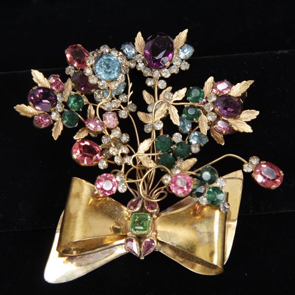 Appraisal: Large Robert Fashion Craft Jeweled Floral Bouquet Bow Brooch Pin