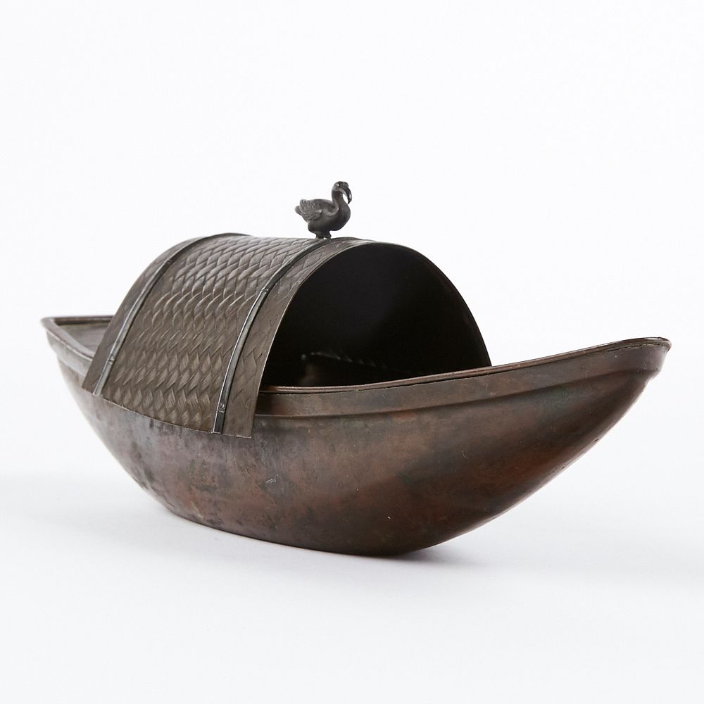 Appraisal: Japanese Okimono Copper Boat and Crane - Marked Japanese copper