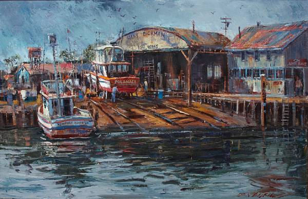 Appraisal: Ben Abril American - Boat Works Newport Harbor signed 'Ben