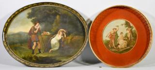 Appraisal: Tole Trays with Classical Scenes st item Round red tole