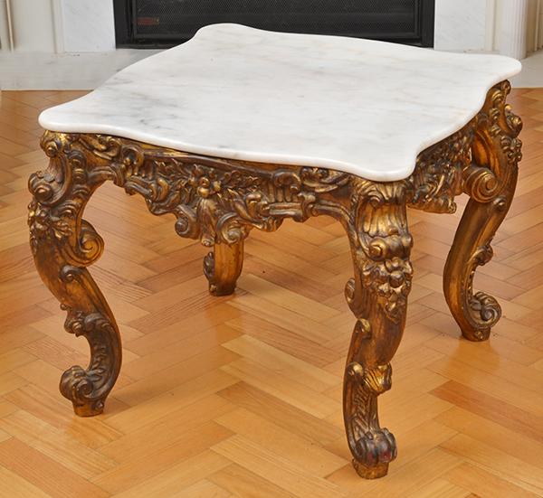 Appraisal: A CARVED GILT WOOD FRAMED MARBLE TOPPED SIDE TABLE X