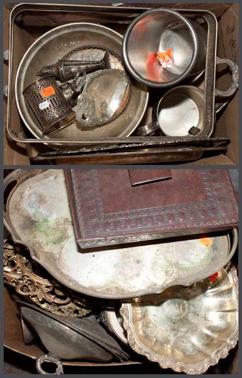 Appraisal: Large assortment of silver-plated metal and pewter items including serving