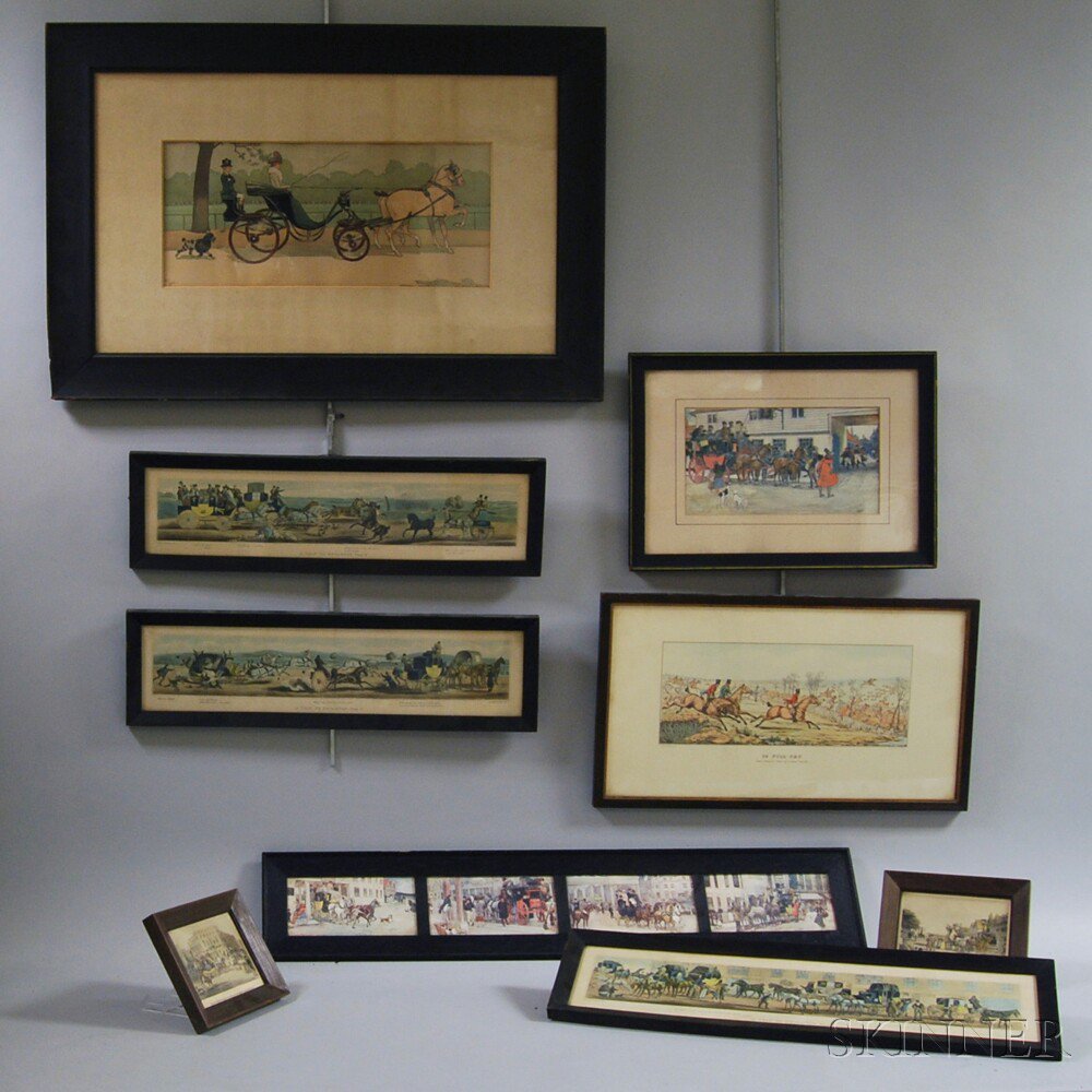 Appraisal: Sixteen Mostly Framed Hunting and Carriage Prints Estimate - The