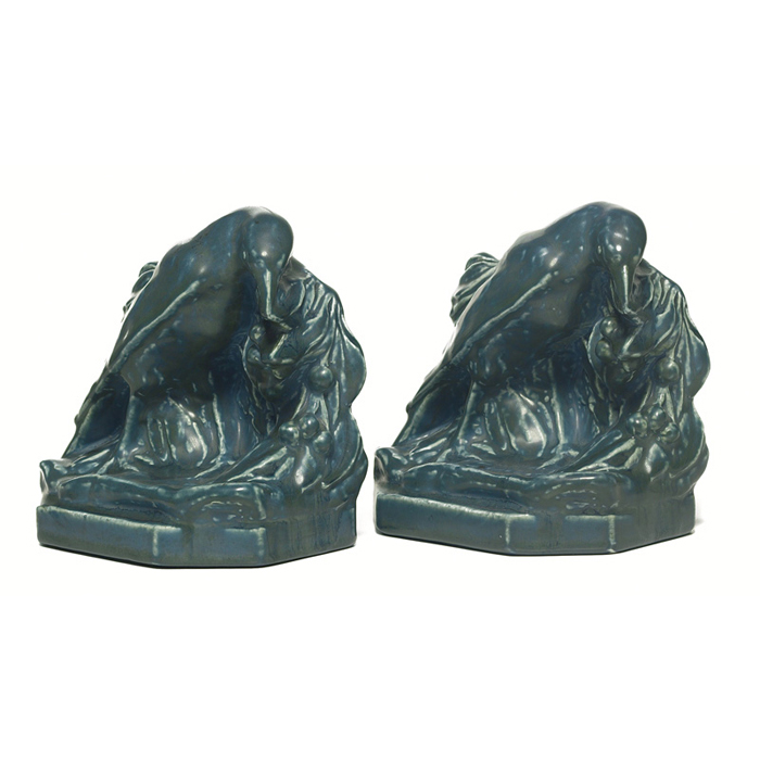 Appraisal: Rookwood bookends pair rooks covered with a blue matt glaze