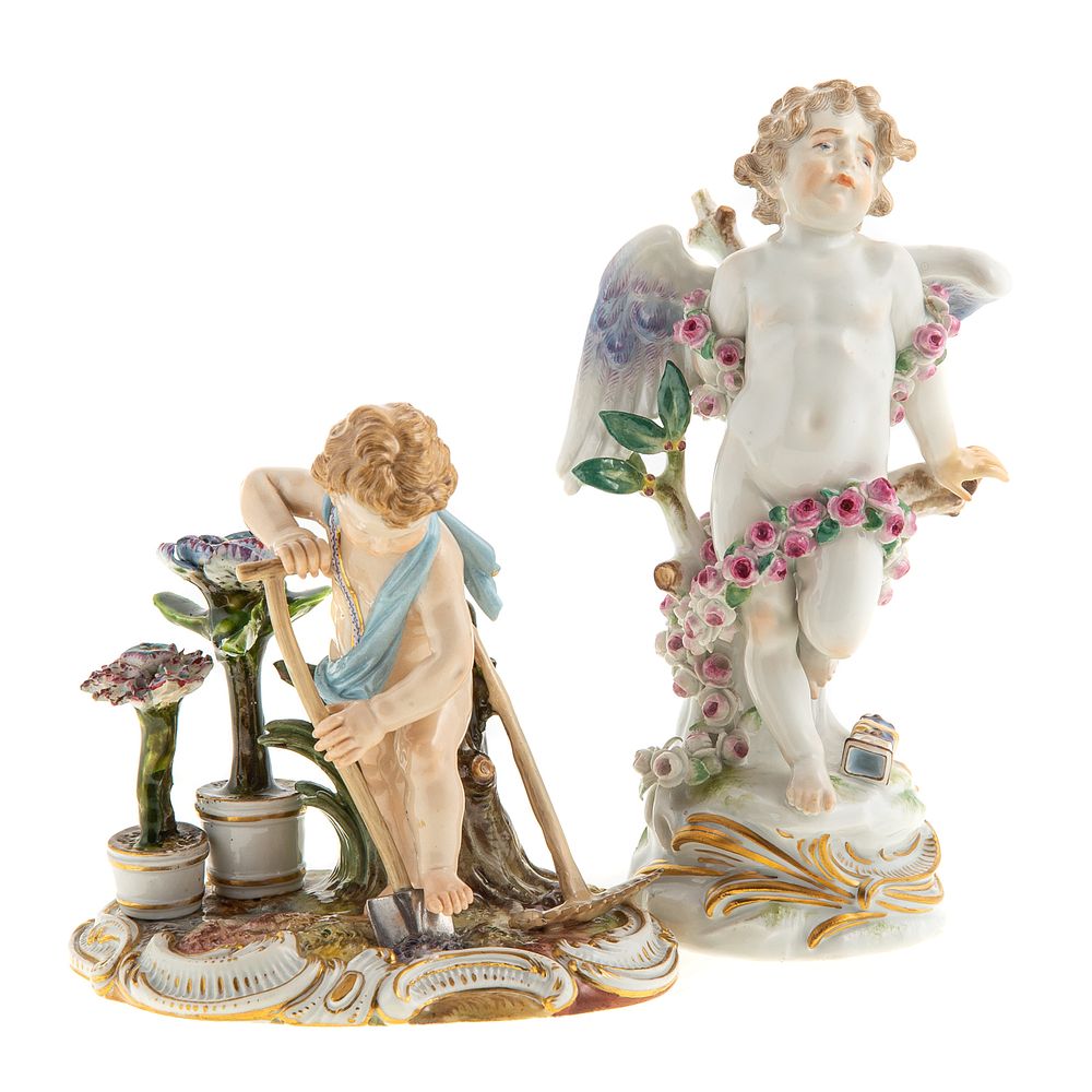 Appraisal: Two Meissen Porcelain Figures Cupid tied to tree in H