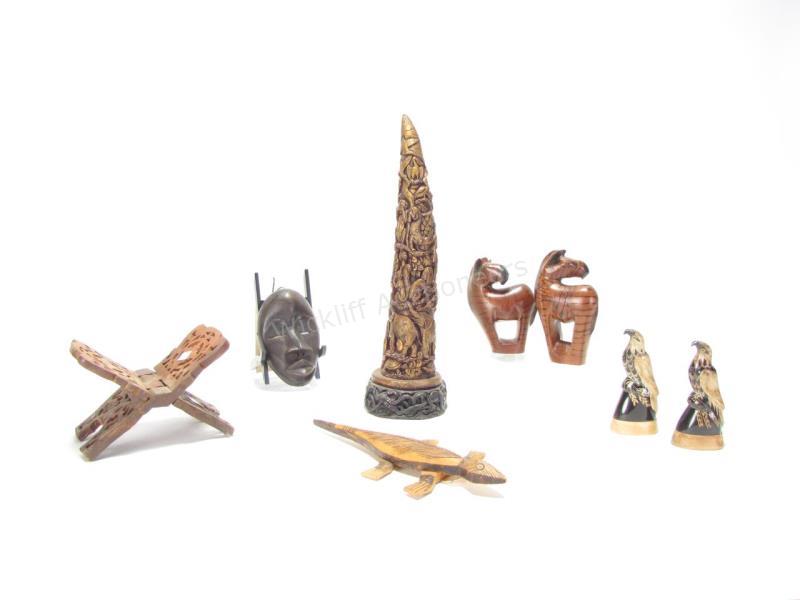 Appraisal: Group of African artifacts including miniature mask carved lizard wax