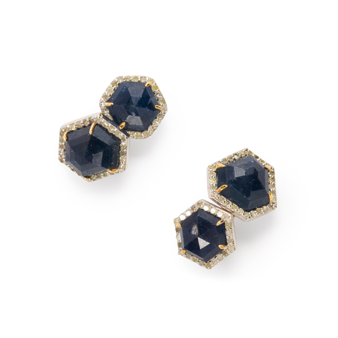 Appraisal: A PAIR OF SAPPHIRE AND DIAMOND CUFFLINKS A pair of