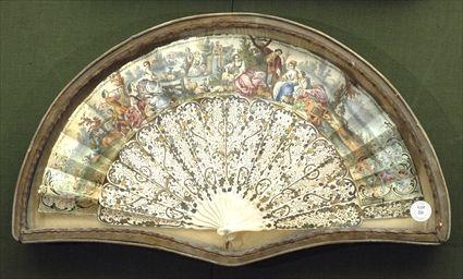 Appraisal: French Lithographic Fan in Shadow Box Frame