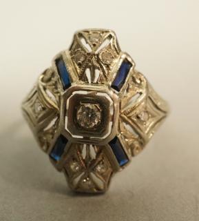 Appraisal: K Gold Filigree Diamond Sapphire Ring White gold filigree setting