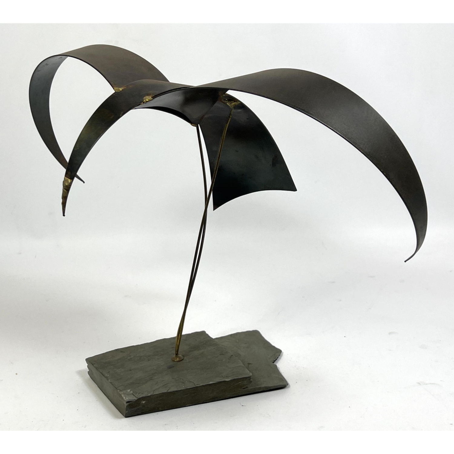 Appraisal: Modernist Abstract Metal Sculpture Form mounted on Slate Base Dimensions