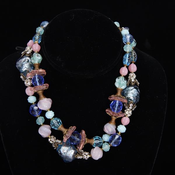 Appraisal: Miriam Haskell Multi Pastel Venetian Glass Bead Necklace with rhinestones