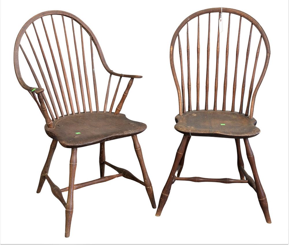 Appraisal: Two Early Windsor Chairs having one continuous arm one bow