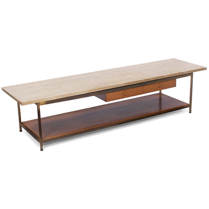 Appraisal: Paul McCobb coffee table by Calvin travertine top over brass-plated