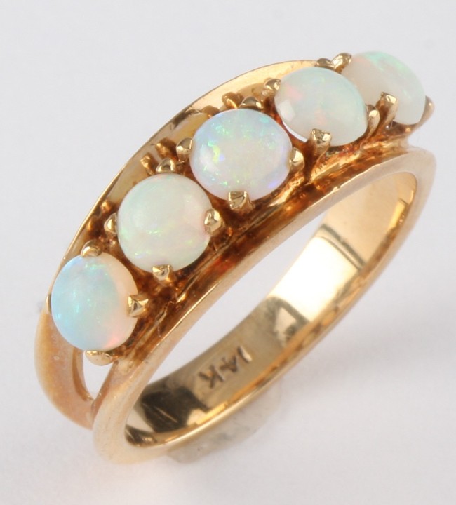 Appraisal: KY and opal ring round opals mm size grams S