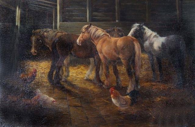 Appraisal: DONNA CRAWSHAW TH CENTURY - Stable interior with horses and