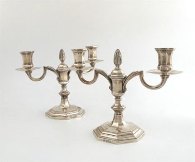 Appraisal: A pair of modern silver two-light candelabra by Mappin and