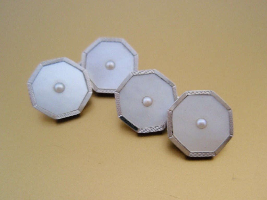 Appraisal: A pair of octagonal cufflinks in white metal stamped ct