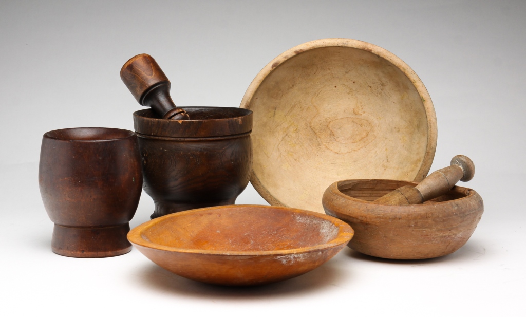 Appraisal: FIVE PIECES OF AMERICAN TREENWARE Second half- th century Three