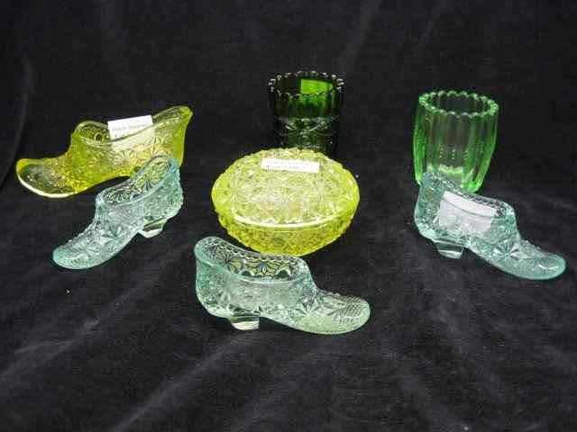 Appraisal: pcs Glassware toothpick holders shoes daisy button dresser box