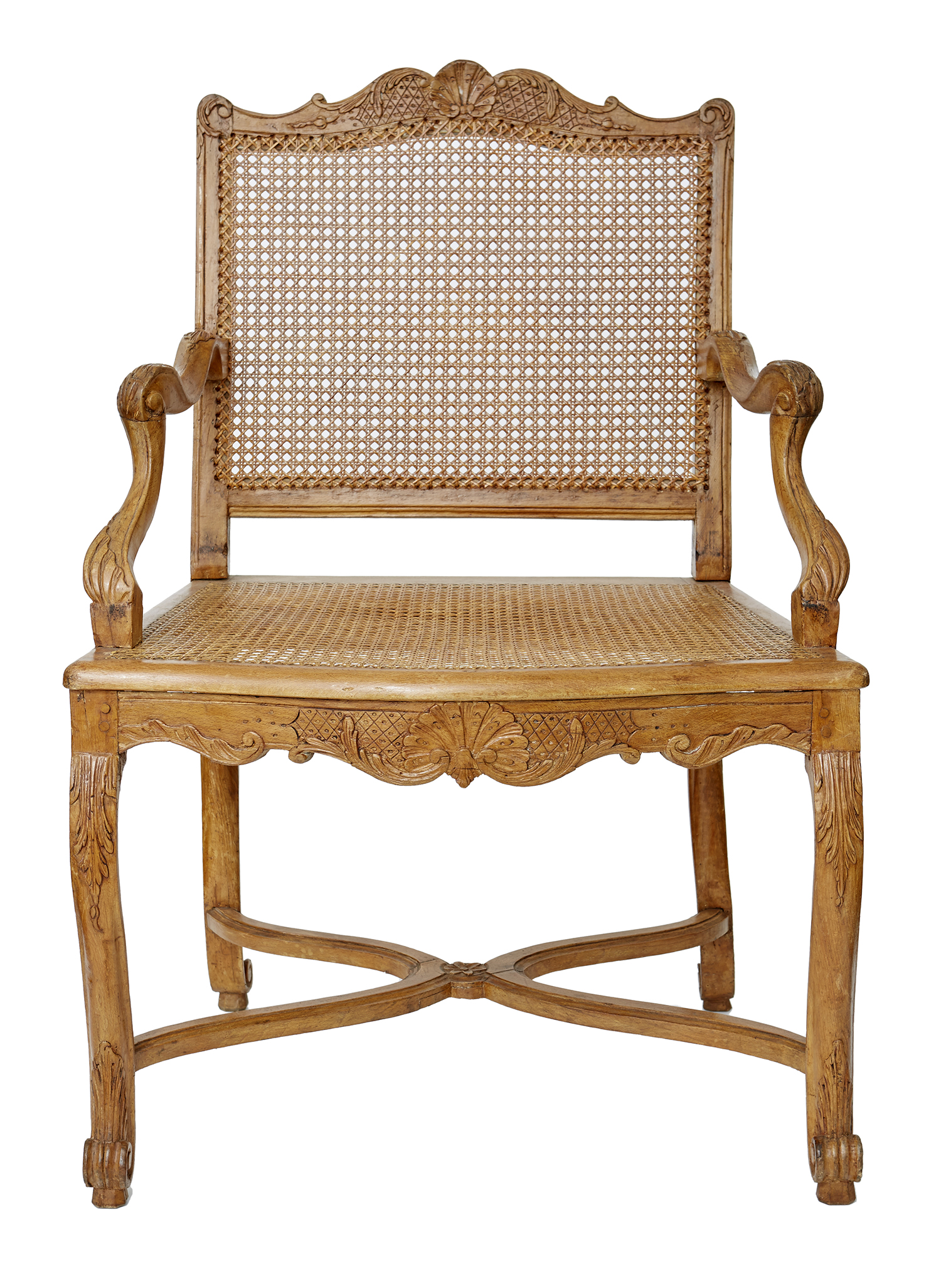 Appraisal: A FRENCH PROVINCIAL LOUIS XV STYLE OAK CANNED FAUTEUIL With