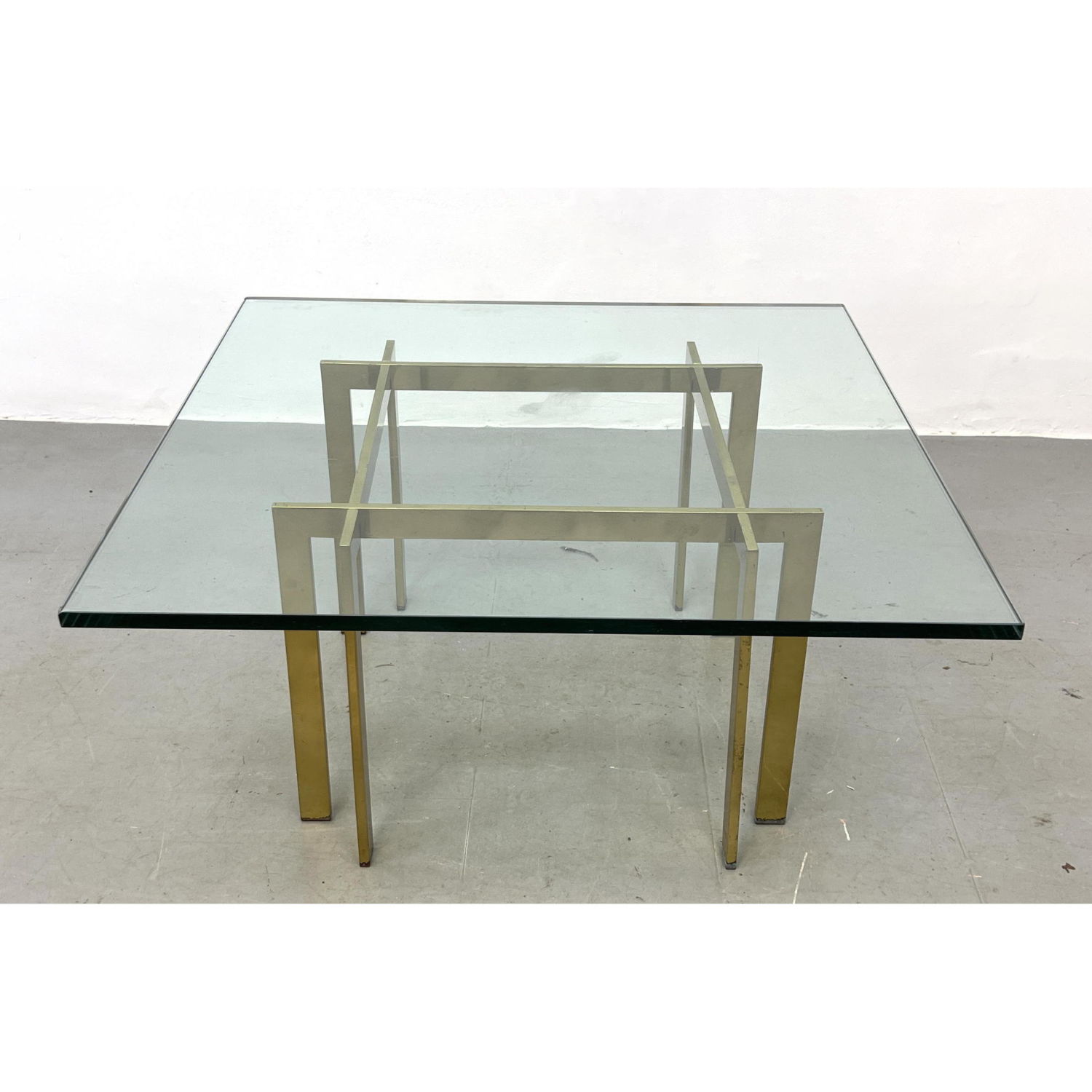 Appraisal: Brass Frame Glass Top Modernist Coffee Table Square Glass Dimensions