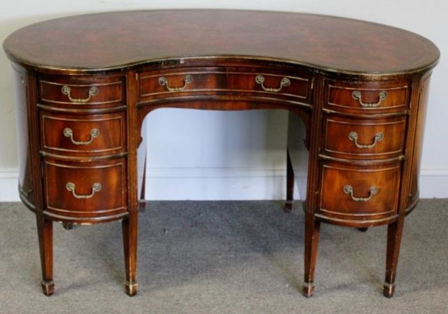 Appraisal: M A Berkey Leathertop Kidney Shaped Desk Labeled From a