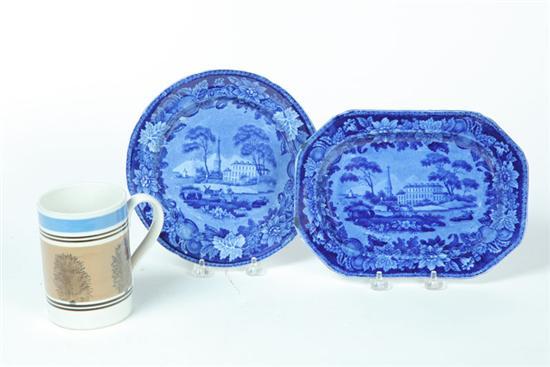 Appraisal: THREE CERAMIC PIECES England nd quarter- th century Historical Blue