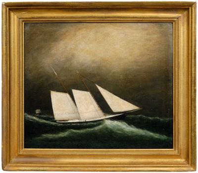 Appraisal: th century maritime painting yacht in stormy seas unsigned oil