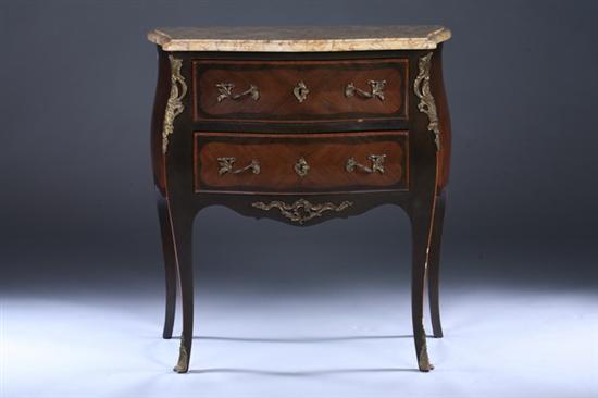 Appraisal: LOUIS XV STYLE MARBLE-TOP PETITE COMMODE th century with gilt-metal