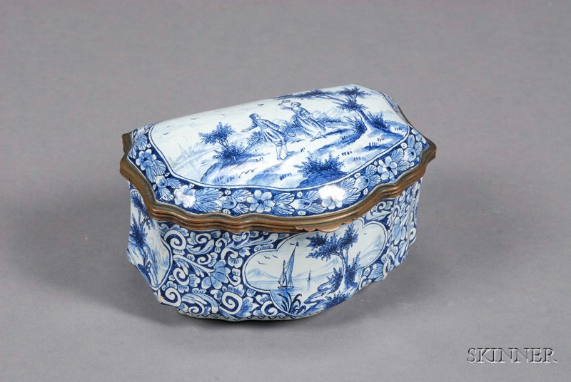 Appraisal: Dutch Delft Blue Decorated Box and Cover Holland early th