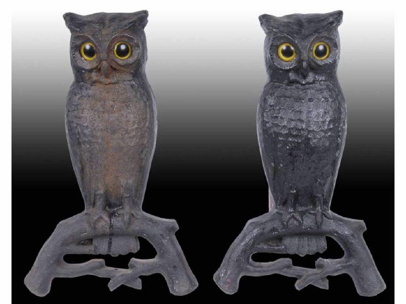 Appraisal: Owl Cast Iron Andirons Description - '' T Variation with