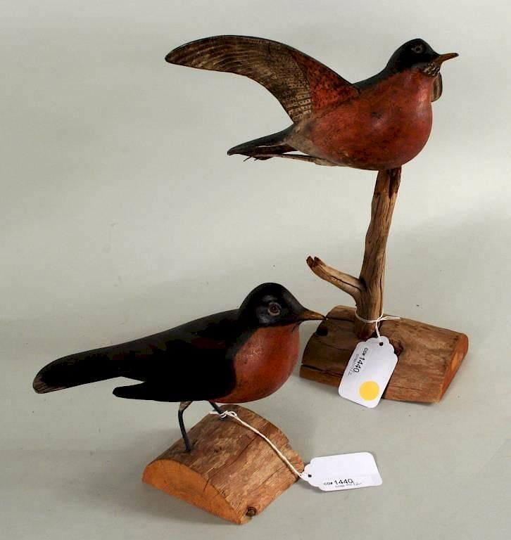 Appraisal: Two Orcutt Carved Painted Birds Two carved and painted robins