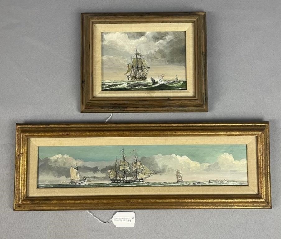 Appraisal: JOE HUNT TH CENTURY AMERICAN PAIR OF OIL ONboard whaling