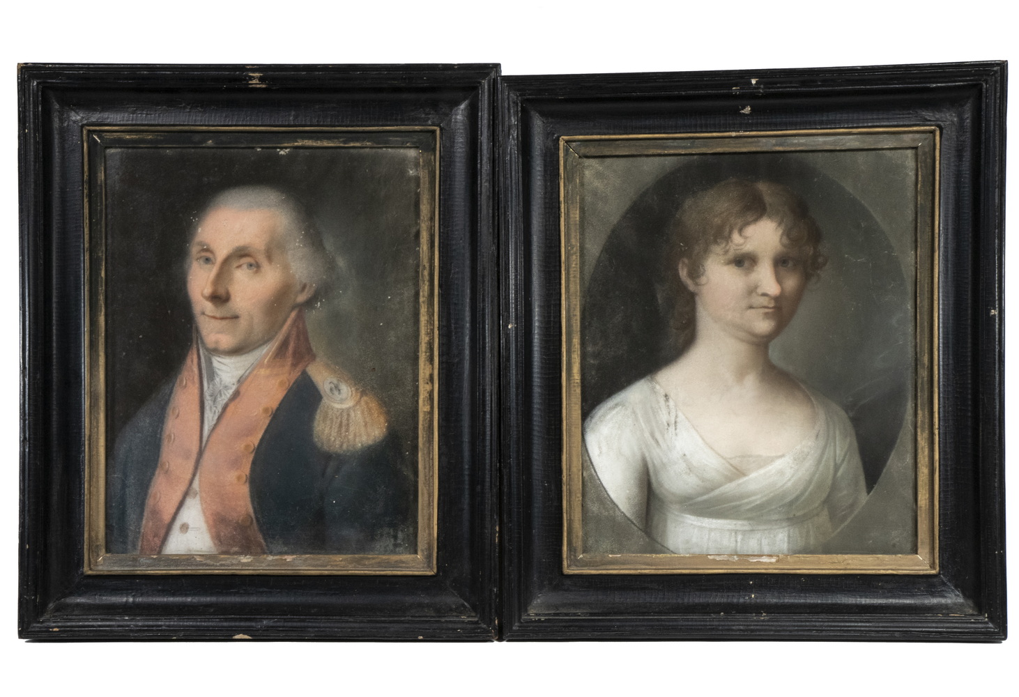 Appraisal: A PAIR OF DANISH PASTEL PORTRAITS ROYAL ARMY OFFICER WIFE