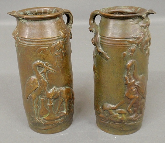 Appraisal: - Fine pair of bronze vases decorated with figures from